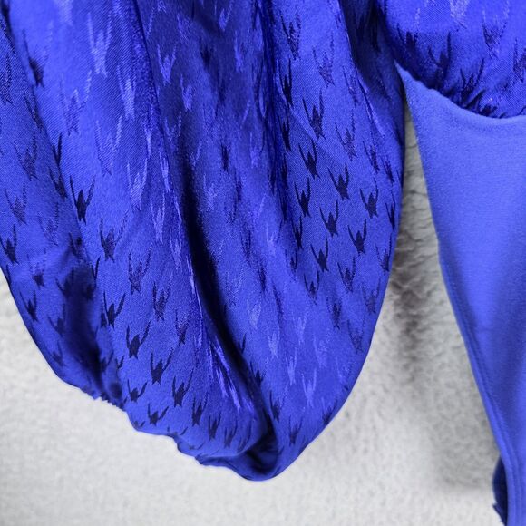 Romantic Regencycore Blouse Bodysuit L Blue Coquette Puff Sleeve Bow Smocked - Picture 6 of 9